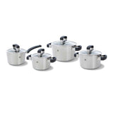 Ensemble de casseroles en verre conique Bk cool - 4 pièces + couvercles - acier inoxydable