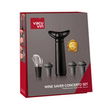 Coffret Vacu vin rangement concerto avec pompe, 1 cuillère à vin et 3 bouchons
