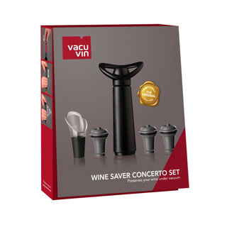 Coffret Vacu vin rangement concerto avec pompe, 1 cuillère à vin et 3 bouchons