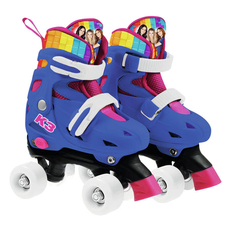 K3 - patins à roulettes - taille 34 37 - réglable en 4 tailles - avec butée - blanc - arc-en-ciel - avec roues en 4 couleurs
