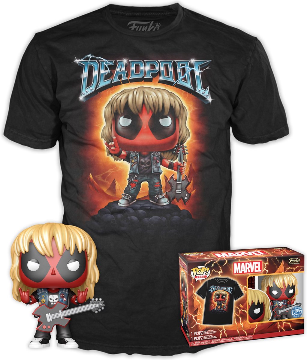 Funko-pop ! tee box marvel: deadpool (heavy metal) guitare métallique édition spéciale exclusive - taille XL