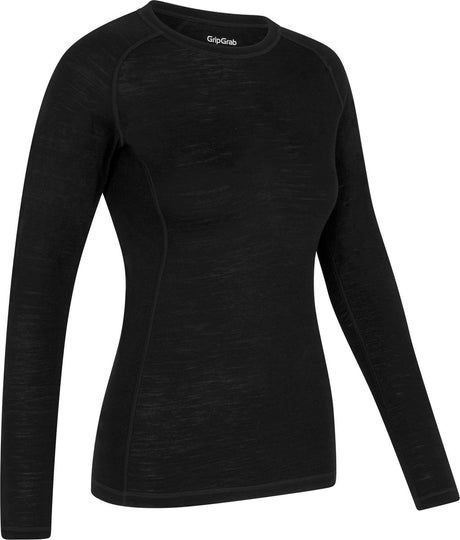 Gripgrab - Maillot de Corps Thermique à Manches Longues en Mélange Mérinos Automne Hiver pour Femme Chemise Thermique avec Laine Mérinos - Noir - Femme - Taille XL