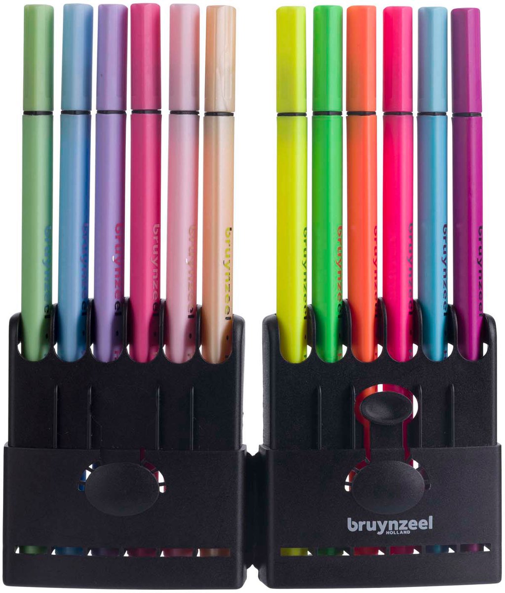 Bruynzeel fineliner set néon pastel, 12 couleurs