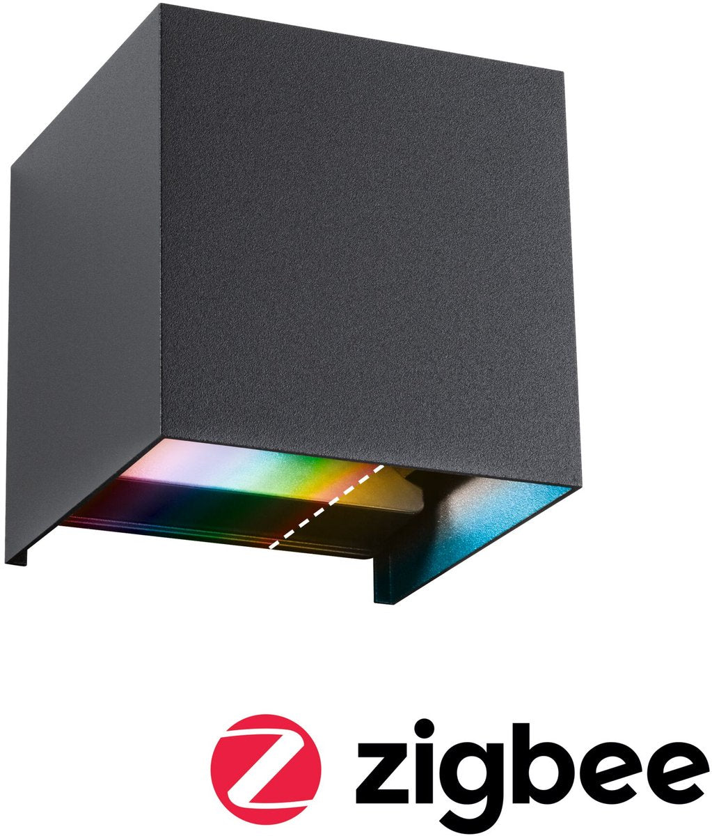 Paulmann applique LED maison intelligente Zigbee 3.0 Cybo IP44 angulaire 100x100 mm RGBW+ 2x2,5W 2x150lm 230V aluminium anthracite