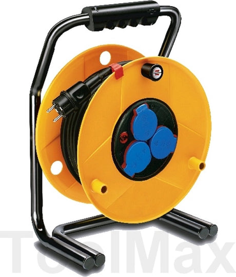 Enrouleur de câble Brennerstuhl Brobusta IP44, 40 m, plastique spécial, pour l'extérieur, fabriqué en Allemagne, jaune