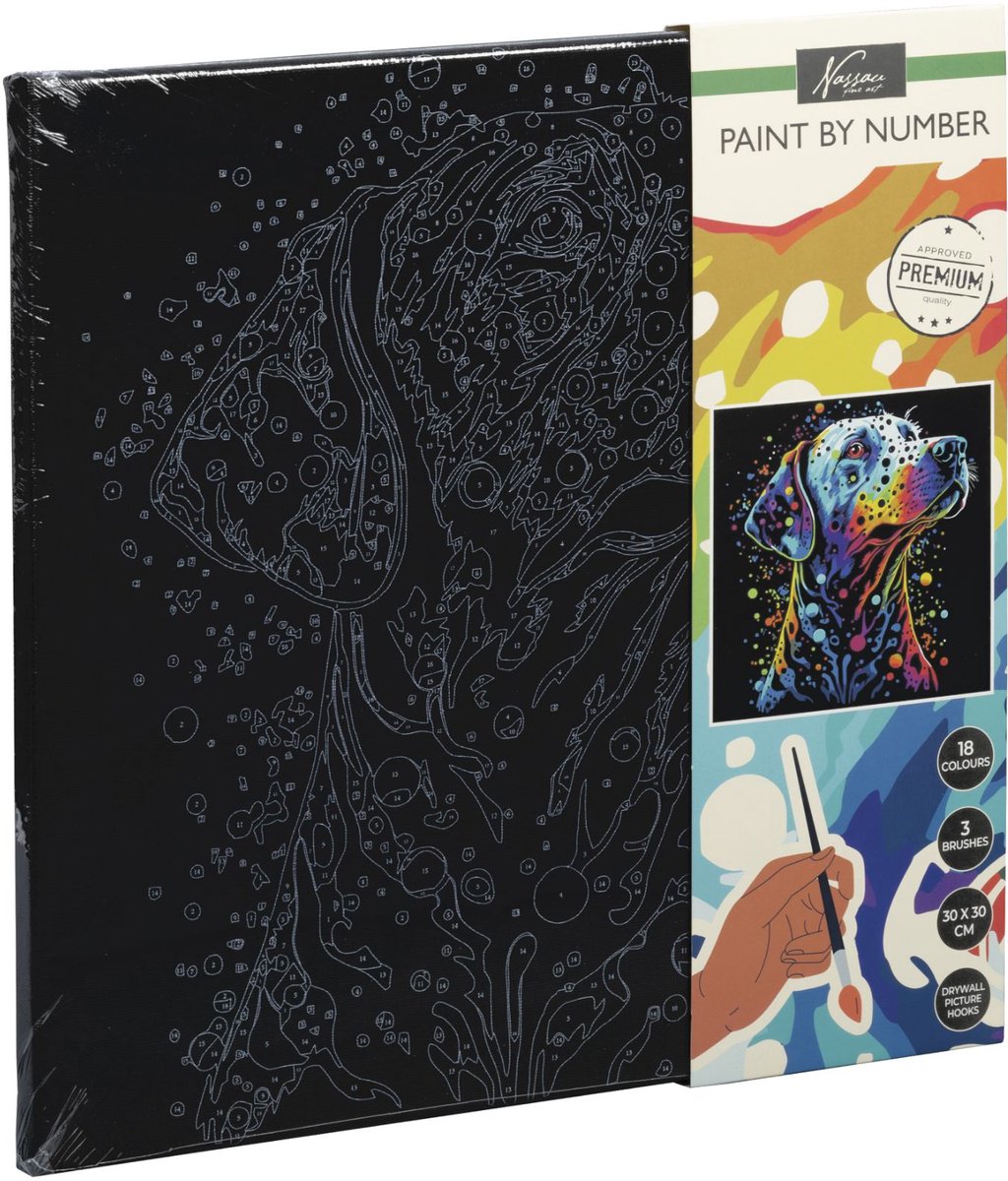Peinture de groupe d'artisanat créatif par numéro de chien en toile noire, 30x30cm