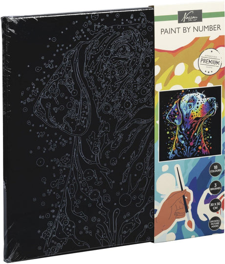 Peinture de groupe d'artisanat créatif par numéro de chien en toile noire, 30x30cm