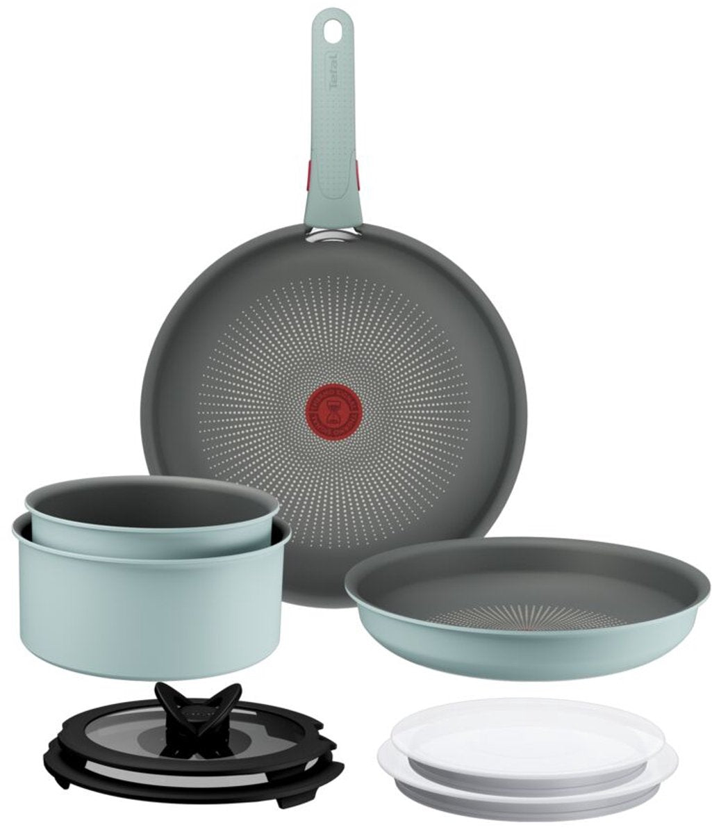 Tefal ingenio halo ecalyptus - ensemble de poêles - 9 pièces - avec couvercle - poignée
