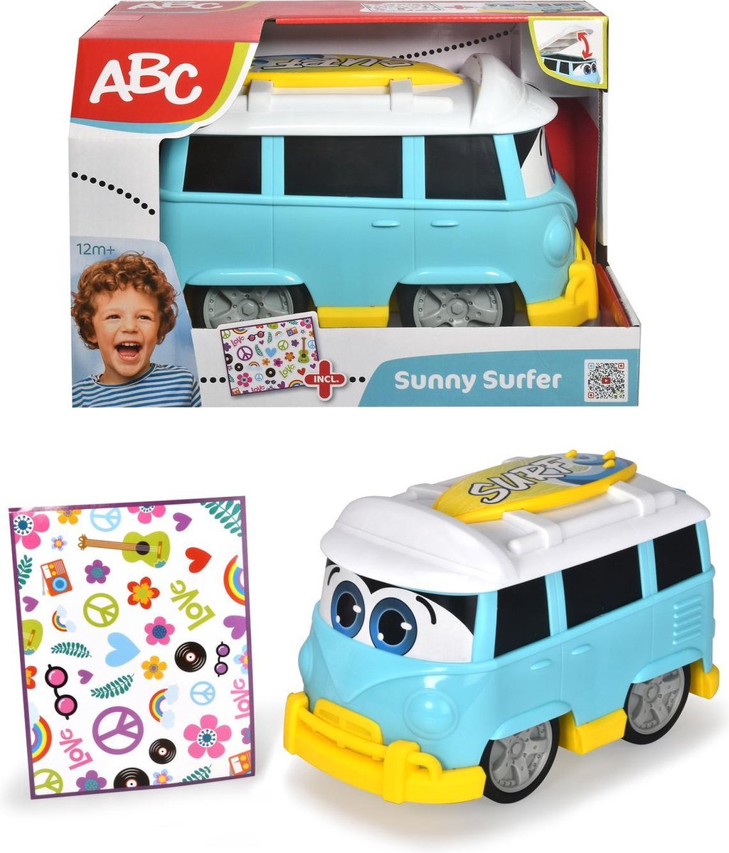 Bus Dickie Sunny Surfer Bus 25 cm avec autocollants | 2 pièces