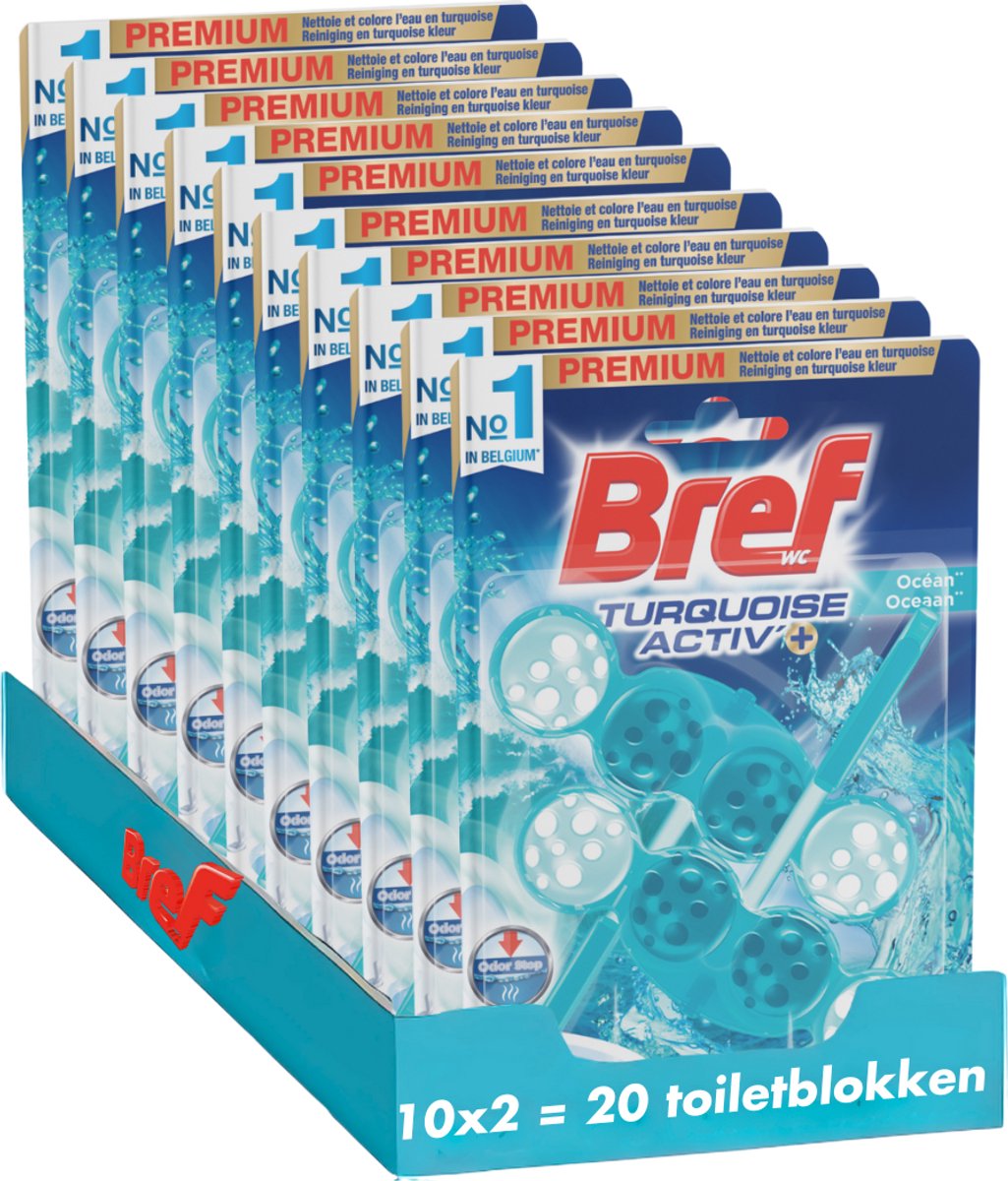 Bref - turquoise activ' - toilettes propres - fraîcheur longue durée et intense - pack économique - 10 x 2 pièces