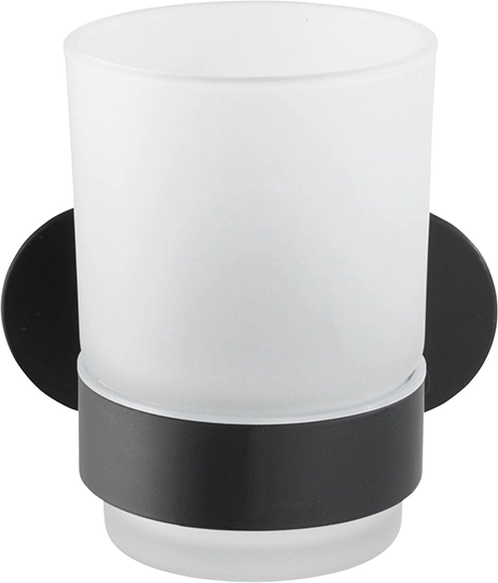 Wenko turbo-loc® toothbrush cup orea uno stainless steel black matt - toothbrush holder - attachment without drilling - self-adhesive - 10 year warranty