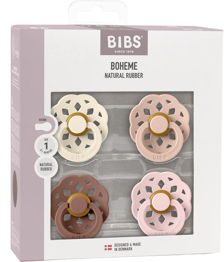 Sucette Bibs bohème - ronde - 4 pièces - 6-18 mois - fleur de marmotte blush ivoire