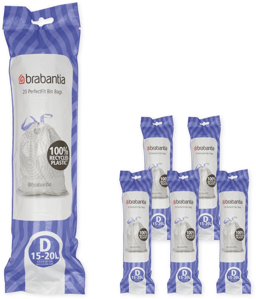 Sacs poubelle Brabantia perfectfit - 15 20 l - code d - 6 rouleaux x 20 pièces