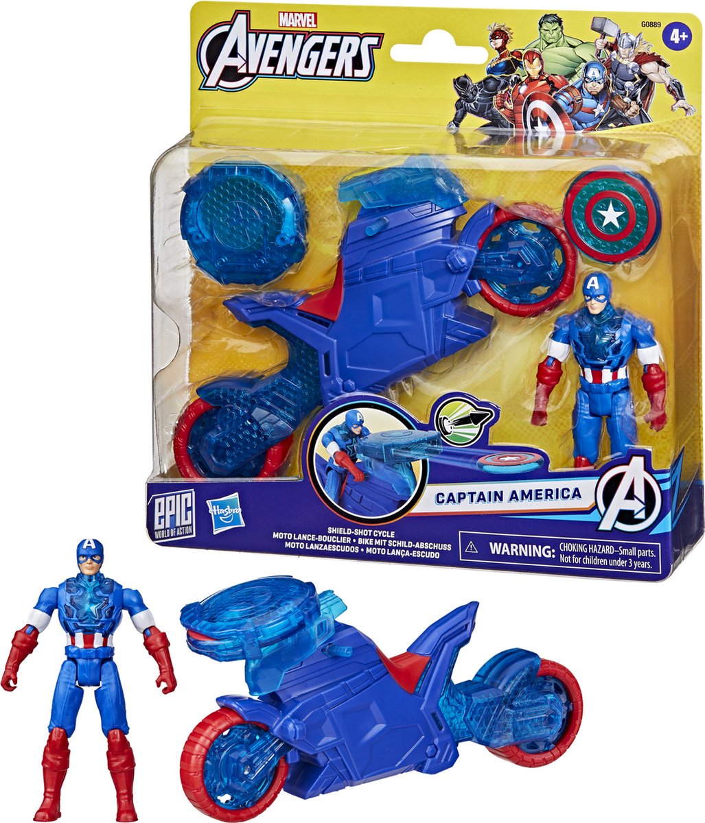 Hasbro Avengers figurine Captain America bouclier-shot cycle moto jouet.