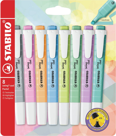 Stabilo swing cool - surligneur - parfait pour les déplacements - pastel - coffret de 8 couleurs