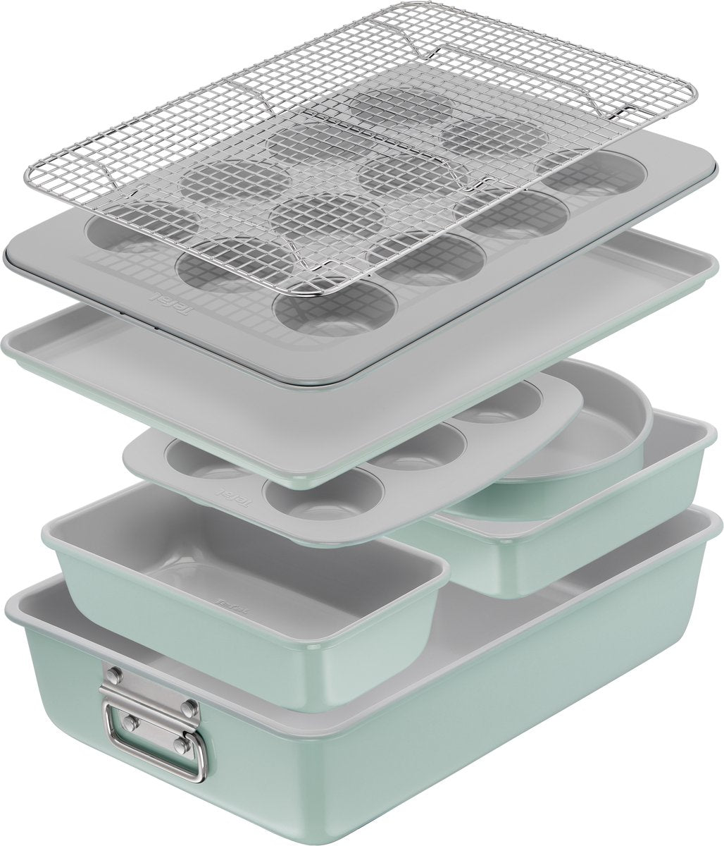 Moule à pâtisserie Tefal en céramique - ensemble de 8 pièces - moule à muffins, moule à gâteau, grille de refroidissement - revêtement antiadhésif - sans PFA