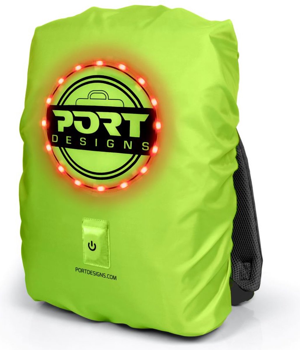 Port designs be visible - housse de pluie universelle pour sac à dos - jusqu'à 15,6 pouces - éclairage LED - 25 l - jaune