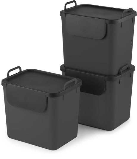 Séparateurs de déchets Rotho Jive - jeu de 3 pièces - incl. 6 autocollants pour différents flux de déchets - 3x gris