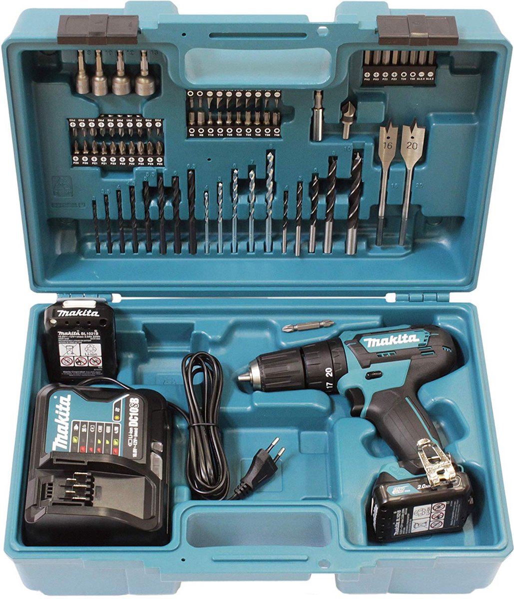 Makita hp333dsax1 Ensemble perceuse/tournevis à percussion 12 V Li-Ion - 2x batterie - Ensemble d'accessoires