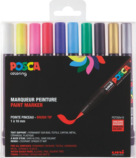 Posca uni pcf350 - marqueur peinture - stylo pinceau - lot de 10 pièces.
