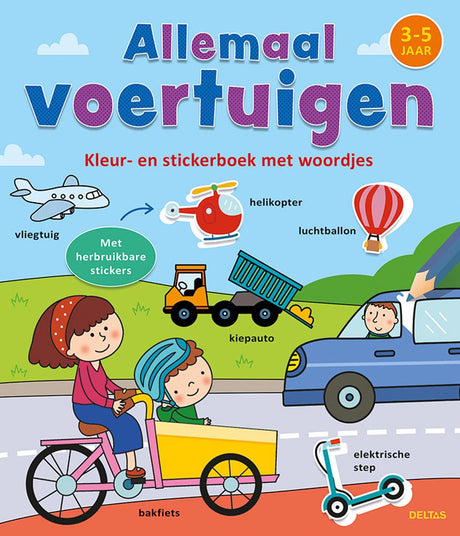 Livre de coloriage et d'autocollants Deltas avec mots, tous véhicules (3-5)