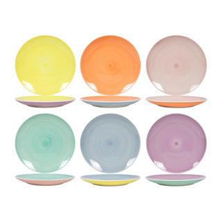 Assiette plate ø26,5cm pastel 2 tons, 6 assortis | 6 pièces