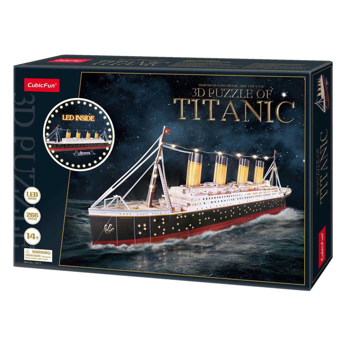 Puzzle 3D cubique amusant Titanic avec éclairage LED - 266 pcs.