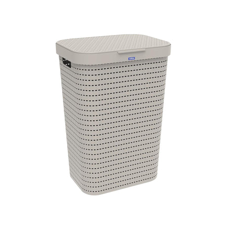 Rotho country - panier à linge avec couvercle - 55 l en plastique - cappuccino
