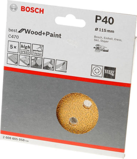 Bosch accessoires expert c470 2608900794 papier abrasif excentrique perforé granulométrie (num) 40 (ø) 115 mm 5 pièce(s)