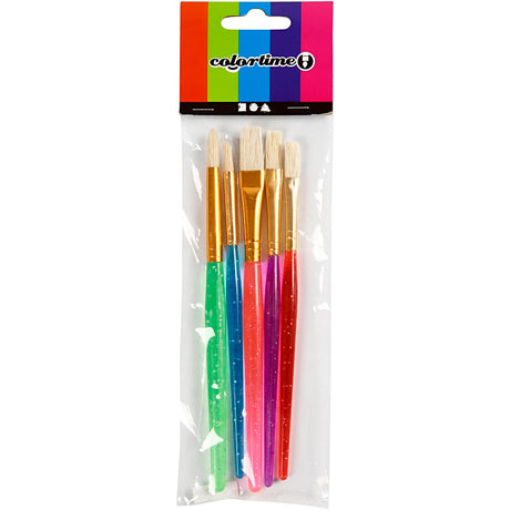 Pinceaux Creativ company pour enfants, taille 8+12+18, l : 14-16 cm, l : 5-10 mm, plats, ronds, différentes couleurs, 5 pièces 1 boîte