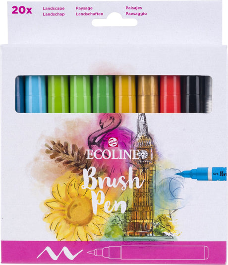 Bruynzeel – ensemble de stylos pinceaux ecoline, paysages, 20 couleurs