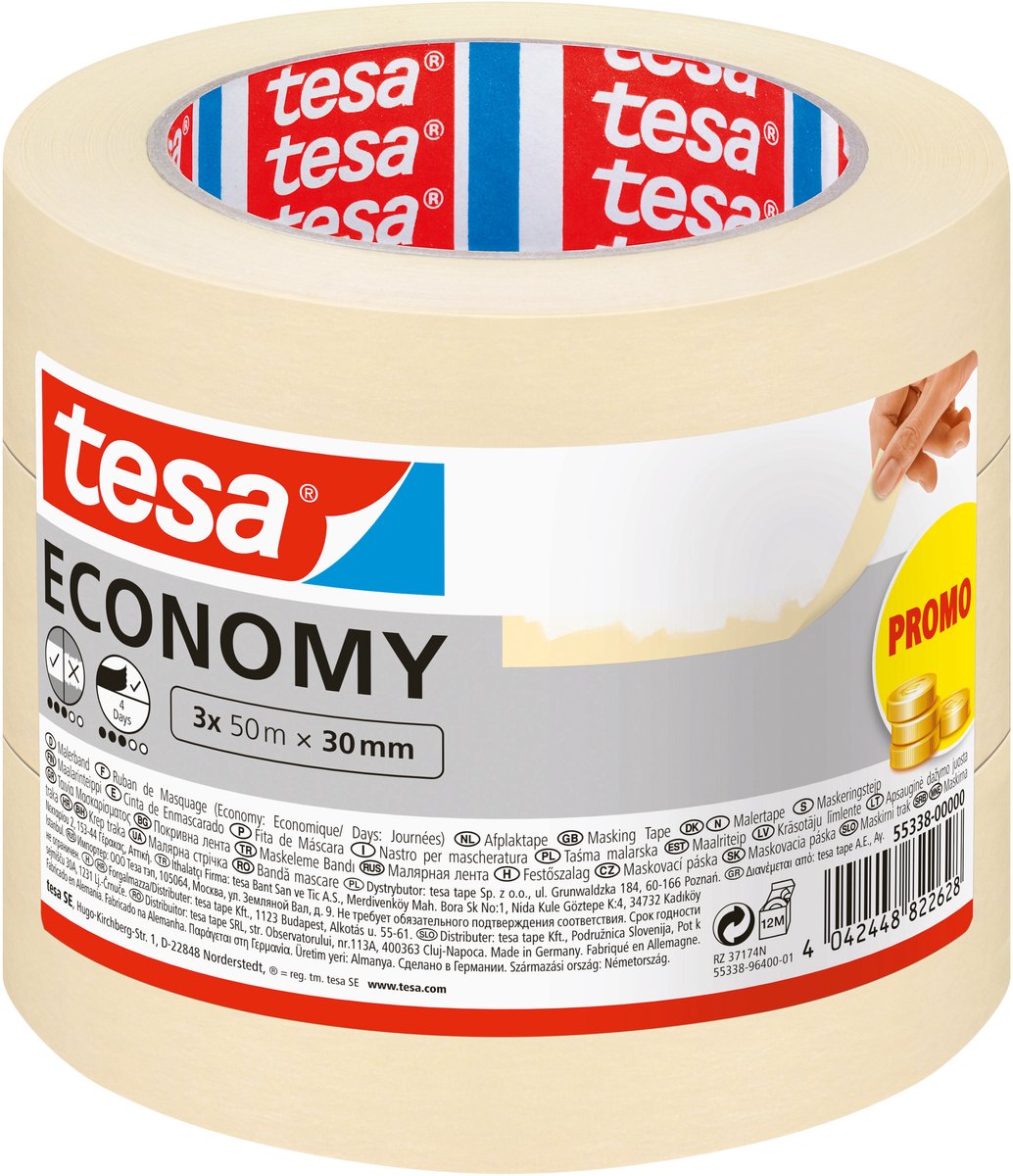 Tesa Painter's Tape Professional - Ruban de peintre en papier washi fin pour un masquage particulièrement précis lors des travaux de peinture - pour l'intérieur et l'extérieur - 50 m x 30 mm