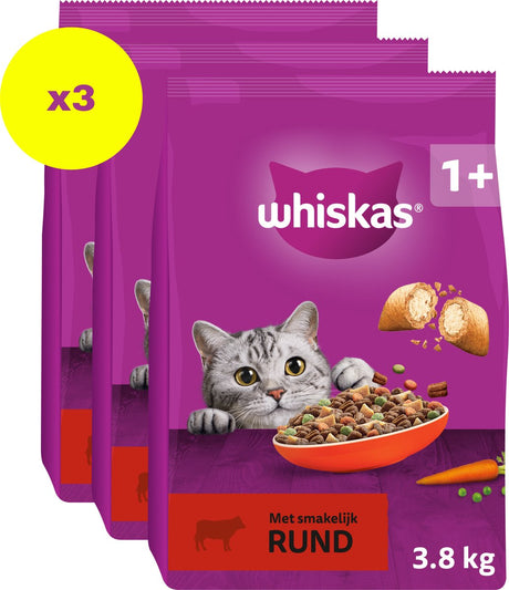Nourriture pour chat Whiskas - adulte 1+ bœuf - sac 3x3,8kg