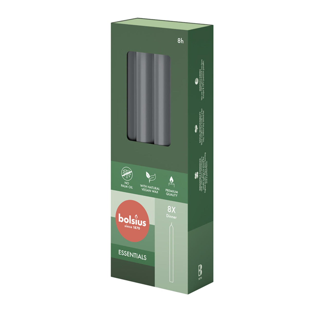 Bougies de dîner Bolsius 230 20 gris 8 pièces