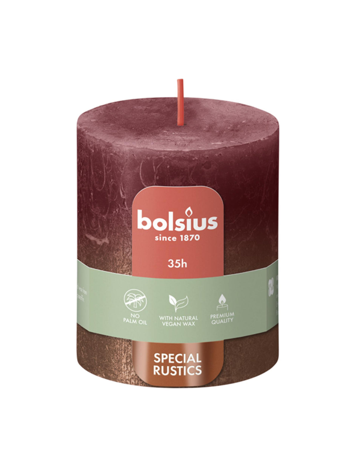 Bougie décolorée Bolsius 80 68 rouge + cuivre
