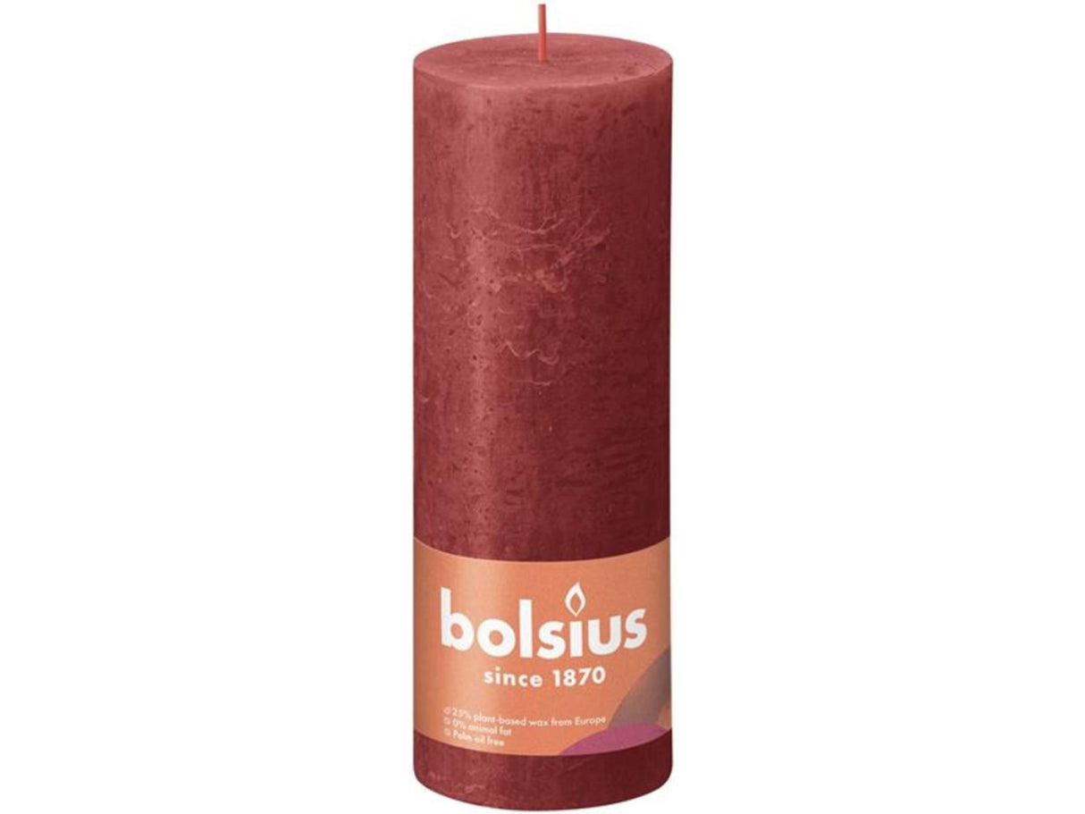 Bougie pilier Bolsius rouge rustique 190x68 mm | 4 pièces
