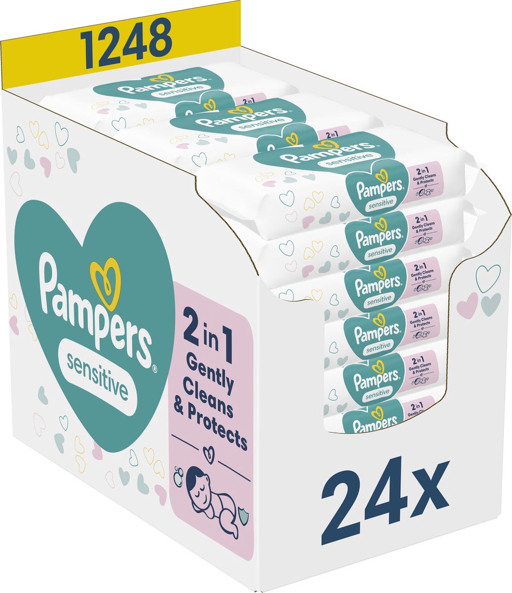 Lingettes bébé Pampers sensibles - 24 paquets de 52 lingettes = 1248 lingettes bébé