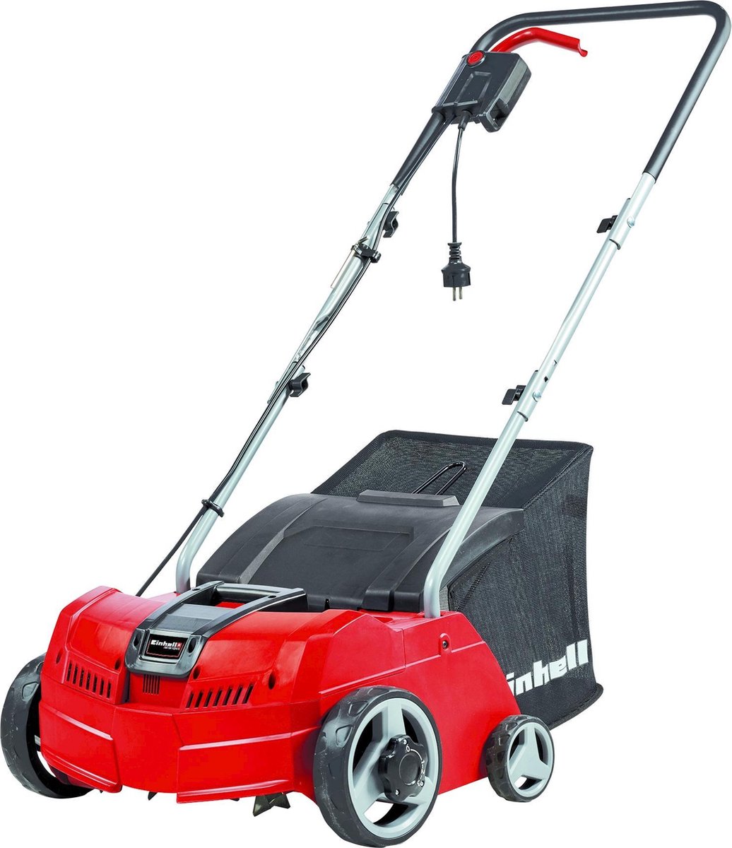 Aérateur scarificateur électrique Einhell GC-SA 1231 1 - 1200 W - pour pelouses jusqu'à 300 m² - profondeur de travail jusqu'à 9 mm - 16 couteaux - 45 griffes d'aération - bac de récupération 28 l