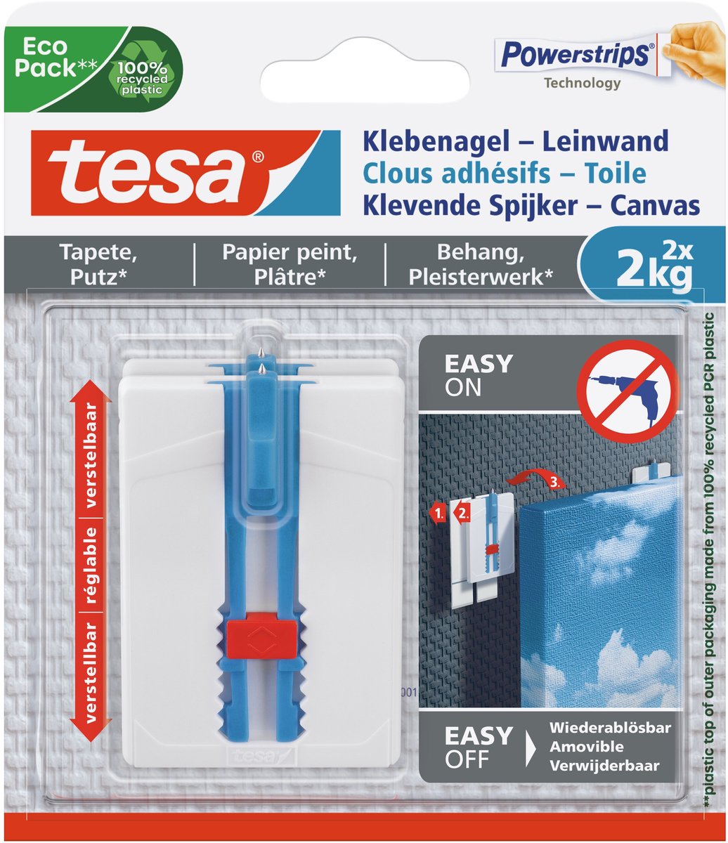 Clou réglable Tesa ® pour enduit à papier peint - idéal pour toile - clou jusqu'à 2 kg - amovible