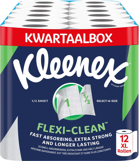 Papier essuie-tout Kleenex - essuie-tout flexi clean - 12 rouleaux maxi xl - pack économique
