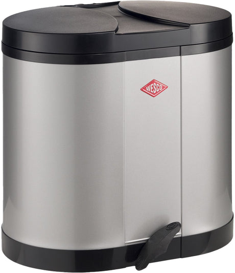 Poubelle éco-collecteur Wesco | 30 litres | poubelle à pédale duo (2x15 litres) | métal - argent | tri des déchets - fabriqué en Allemagne