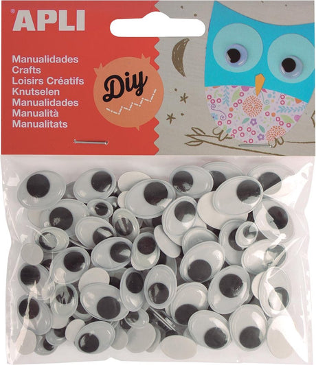 Yeux artisanaux autocollants Apli, ovales, blister de 100 pièces