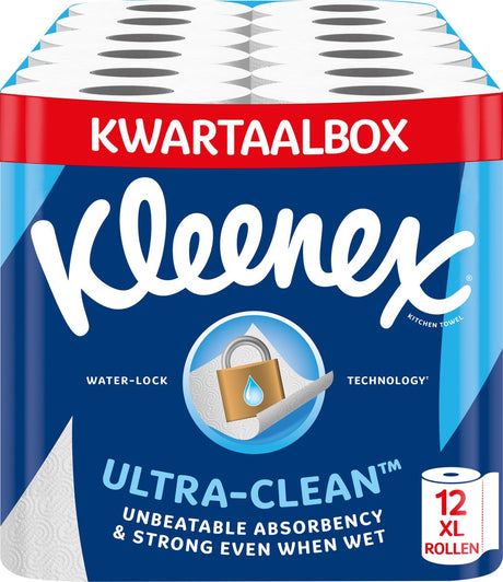 Papier essuie-tout Kleenex - essuie-tout ultra propre - 12 rouleaux maxi xl - pack économique