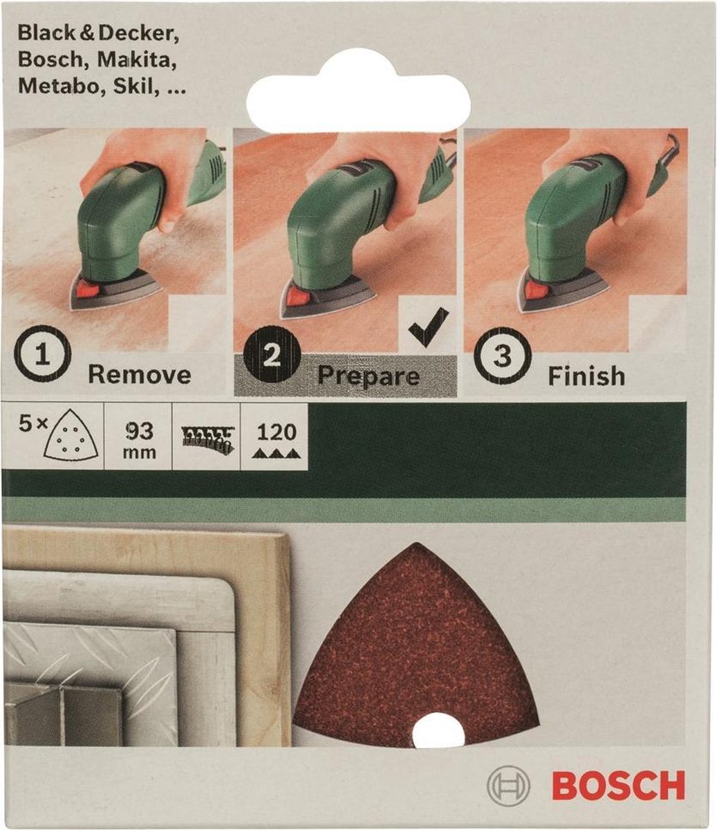 Bosch Jeu de 5 feuilles abrasives pour ponceuses Delta 93 mm perforées - grain 120