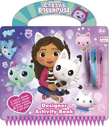 Totum Gabby's Dollhouse Designer Holiday Book - Livre d'activités dessin autocollants d'écriture, 25 pièces - Gabby's Dollhouse Creative Toys Filles à partir de 3 ans Astuce cadeau