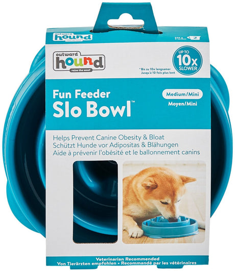 Outward hound fun feeder - bol de nourriture pour chien anti-gobble - 6 couleurs et 3 tailles - bol lent recommandé par le vétérinaire - moyen mini - bleu