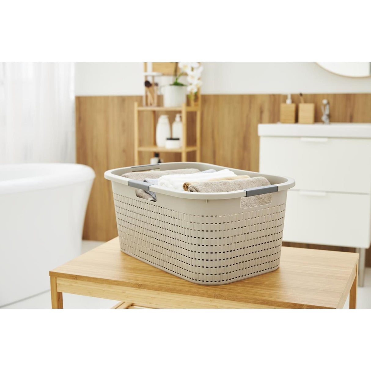 Panier à linge Rotho country 40l cappuccino