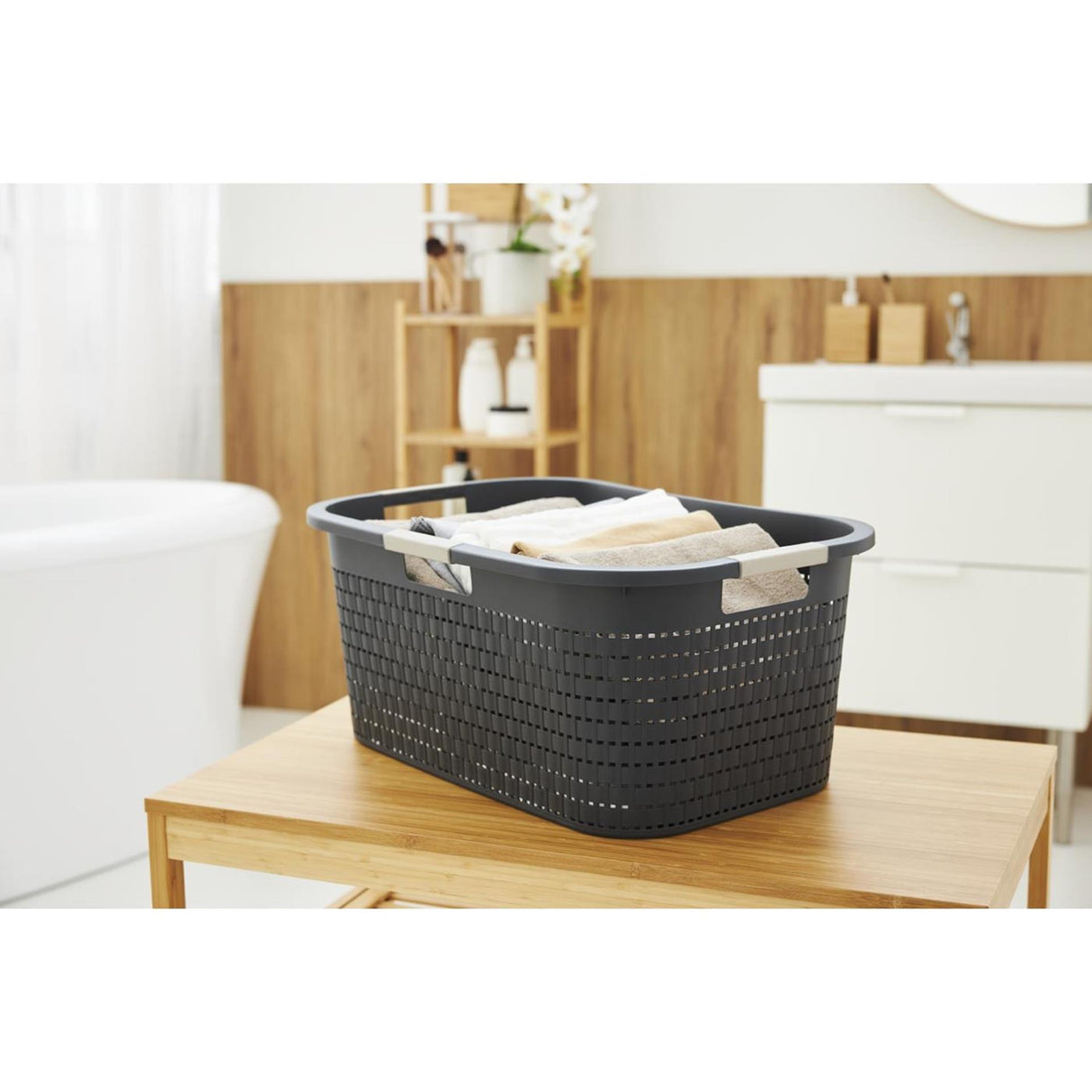 Rotho panier à linge country 40l anthracite