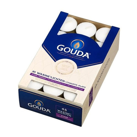 Bougies chauffe-plat Gouda 45 pièces, 6 heures de combustion, blanc