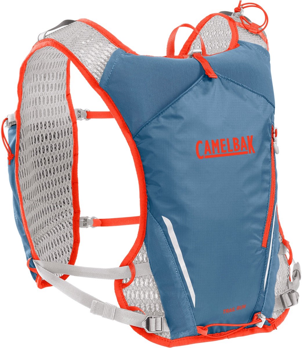 Camelbak trail run vest - sac à dos d'hydratation - 5 l - réfléchissant - espace pour 2 bouteilles flexibles de 500 ml - micro mesh 3D - gilet de course - porte-gobelet - léger - bleu